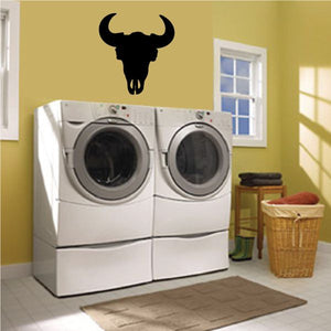 Bull skull wall decal, black vinyl silhouette on flat wall