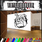 Bulldog eyeing face vinyl decal with spiked border and bold black line art