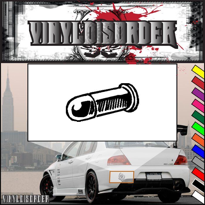 Bullet-shaped graphic decal with black outlined cartridge icon on white background
