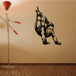 Black bungee jumping female wall decal in harness and boots