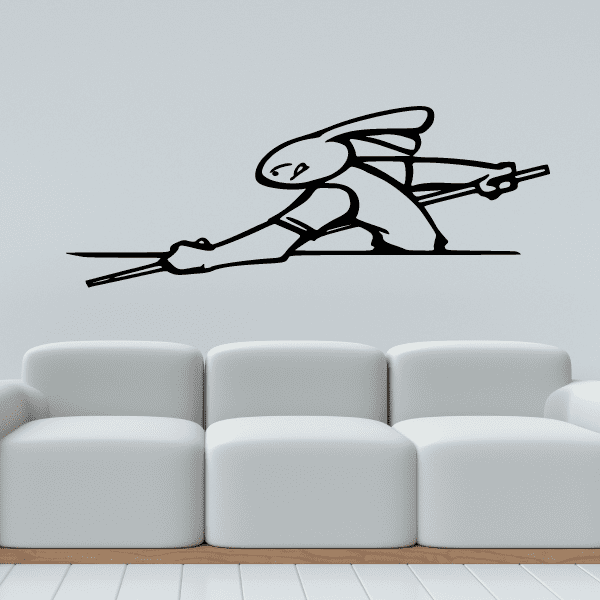Wall decal of a bunny pool player aiming a cue stick with black outline