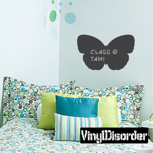 Butterfly chalkboard wall decal with CLASS @ 7AM text