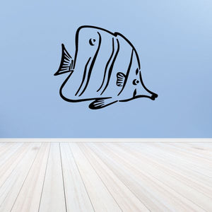 Butterfly fish wall decal, light blue and black striped illustration