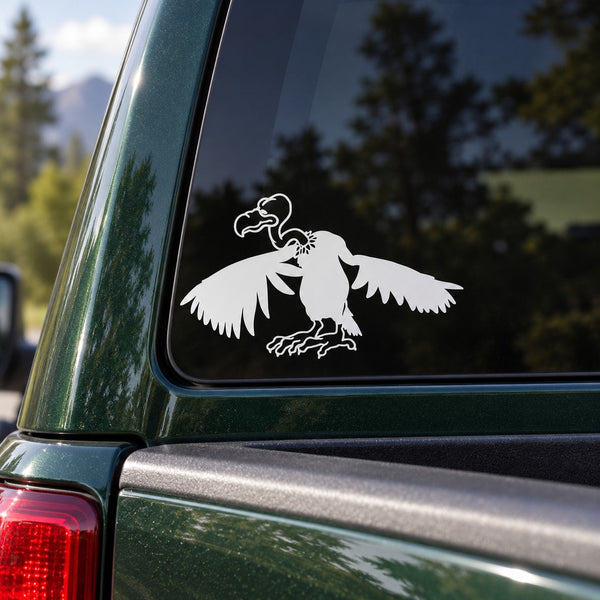 Perched vulture decal sticker, white bird silhouette on car window