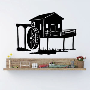 Cabin on stilts wall decal with black illustrated house and porch