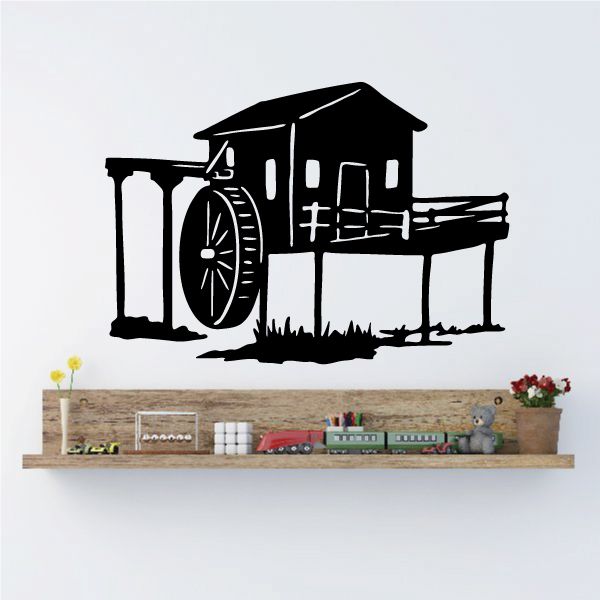 Cabin on stilts wall decal with black illustrated house and porch