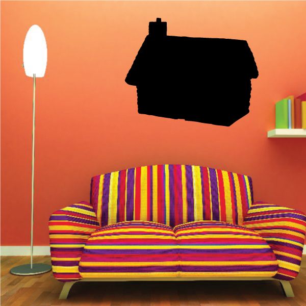 Black cabin house silhouette wall decal with roof outline