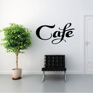 Black vinyl wall decal with cursive "Cafe" lettering