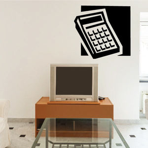 Calculator decal featuring a black outlined calculator icon with detailed button grid