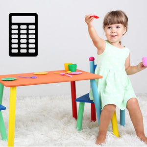 Black calculator wall decal with white buttons and display