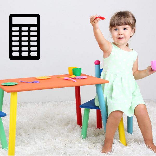 Black calculator wall decal with white buttons and display