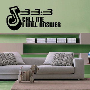 Religious wall decal with black music-note icon, 3:33, and “Call me I will answer” text