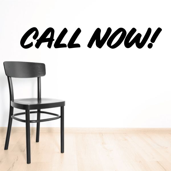 Call Now wall decal vinyl sticker with bold black CALL NOW! text