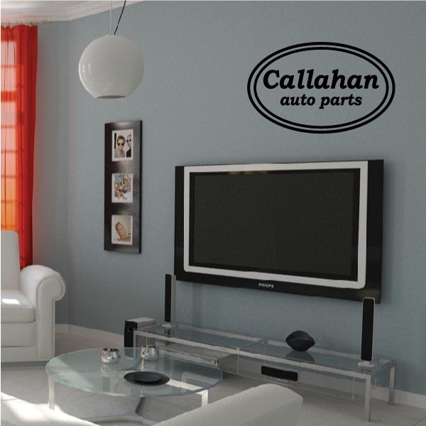 Callahan auto parts oval wall decal, black text on light background