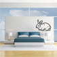 Rabbit line art wall decal with black outline