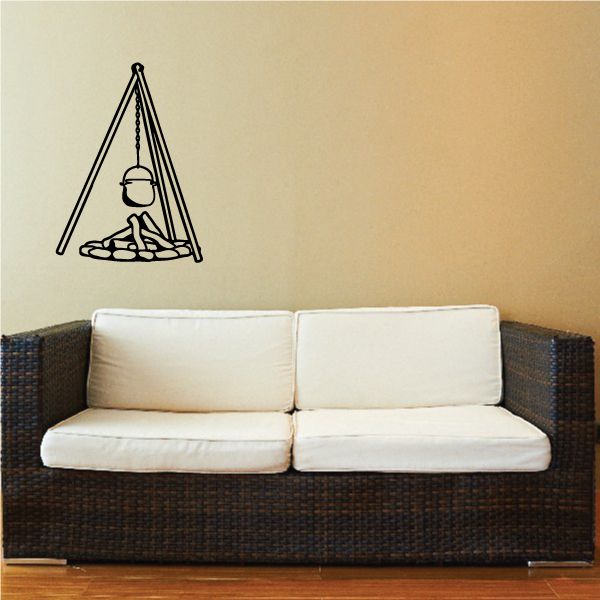 Camping fire tent wall decal with campfire and lantern inside tent
