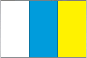 Canary Islands flag sticker, rectangular with white, blue, and yellow vertical bands