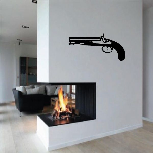 Pistol detail decal with black revolver silhouette, flat sticker design
