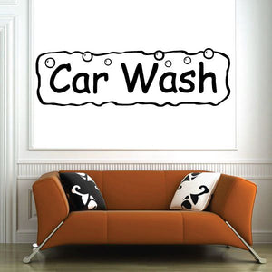 Car wash wall decal with bold black “Car Wash” lettering and bubble border