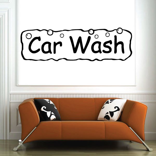 Car wash wall decal with bold black “Car Wash” lettering and bubble border