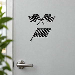 Car window vinyl decal sticker, black and white checkered flags with X shape