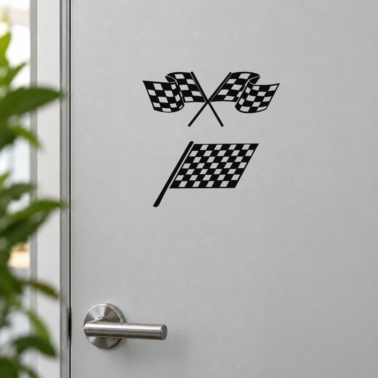 Car window vinyl decal sticker, black and white checkered flags with X shape