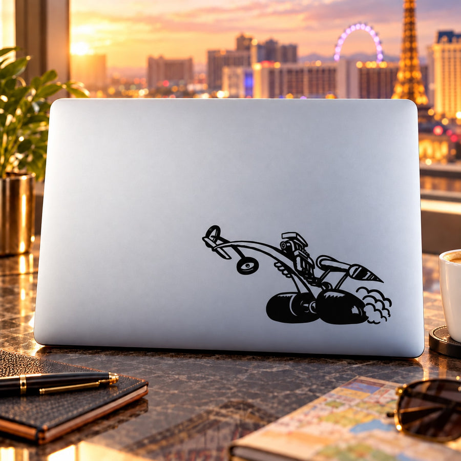 Car window vinyl decal sticker with black motorcycle racing graphic