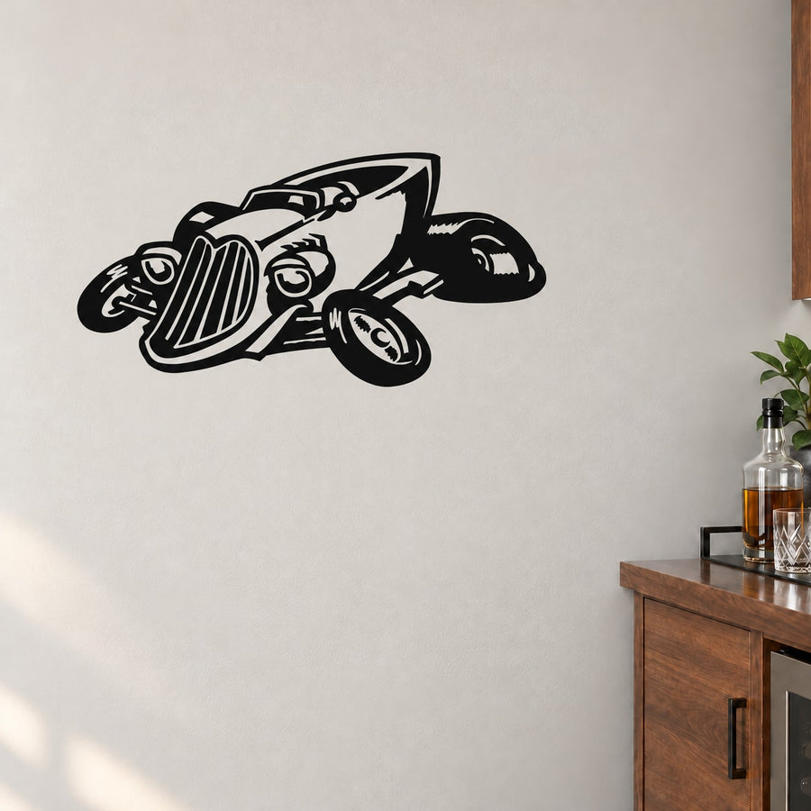 Black racing vehicle window vinyl decal sticker with detailed line art