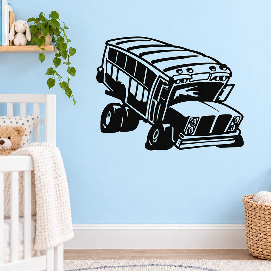 School bus window vinyl decal sticker, black illustrated bus design