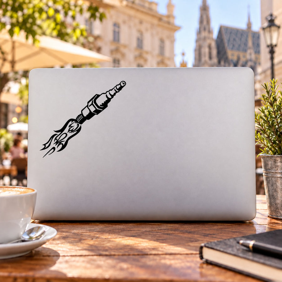 Car window vinyl decal sticker with black rocket graphic