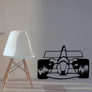 Cartoon Formula race car wall decal with bold black and gray design