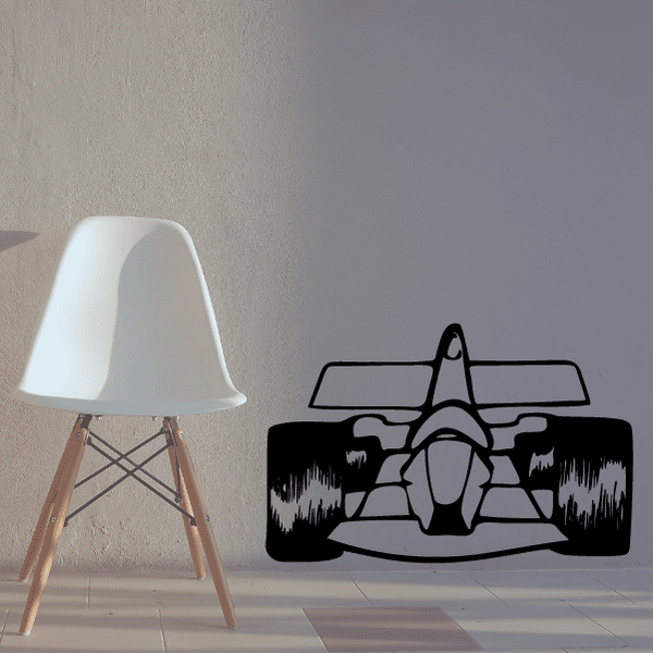 Cartoon Formula race car wall decal with bold black and gray design