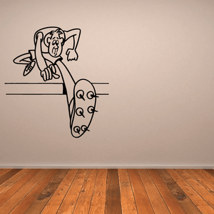 Cartoon hurdle jumping wall decal of a dog leaping over a hurdle, black outline