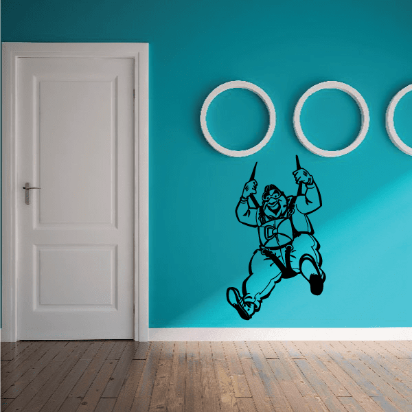 Cartoon skydiver parachute wall decal with floating circle outline shapes