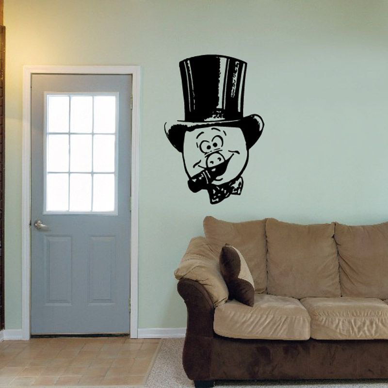 Image of Cartoon Pig with Top Hat and Cigarette Decal