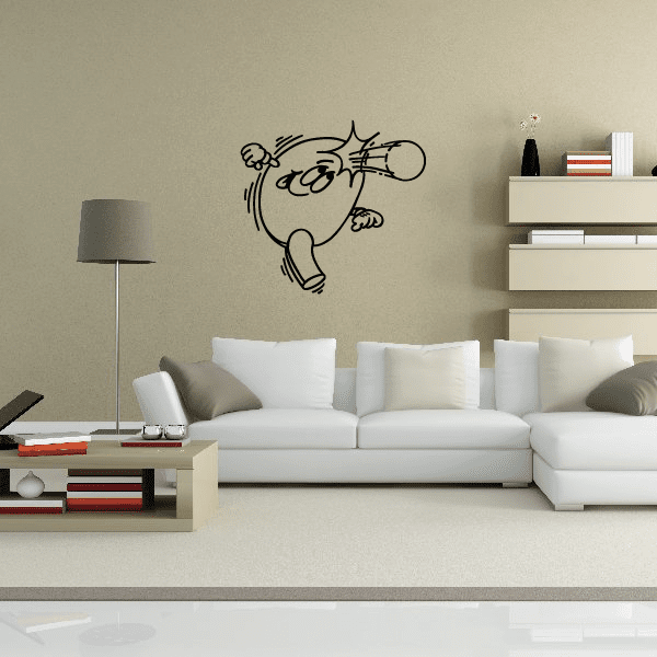 Cartoon ping pong racket decal featuring a character holding a paddle mid-swing