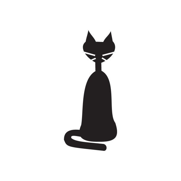 Black cat sitting front decal with whiskers and folded paws