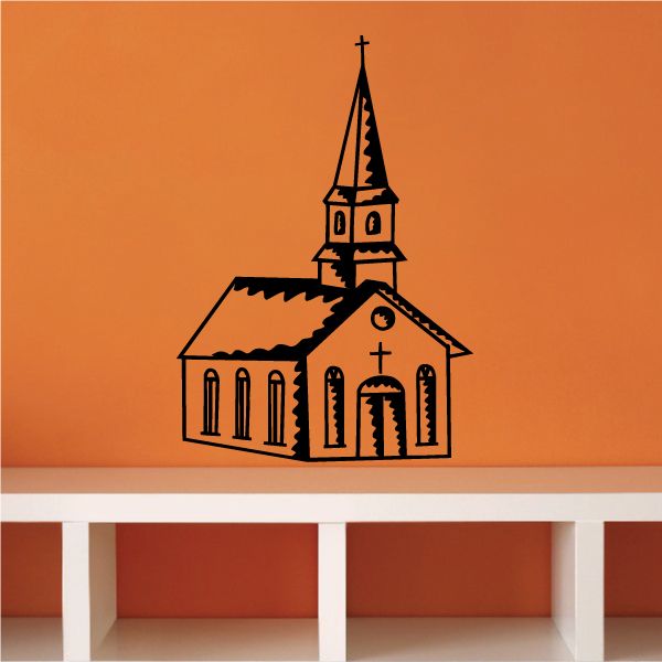 Cathedral church decal sticker with black building silhouette and steeple