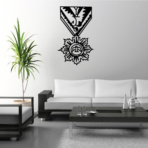 Ornate Catholic priest medallion decal, black and white cross design