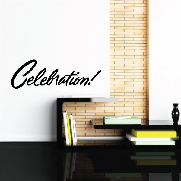 Vinyl wall decal with "Celebration!" in black cursive lettering