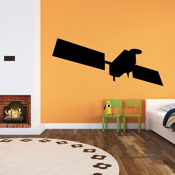 Satellite decal with black satellite icon on wall