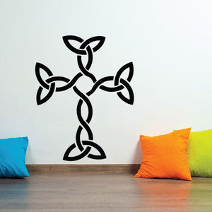 Celtic cross wall decal with knotwork design, black