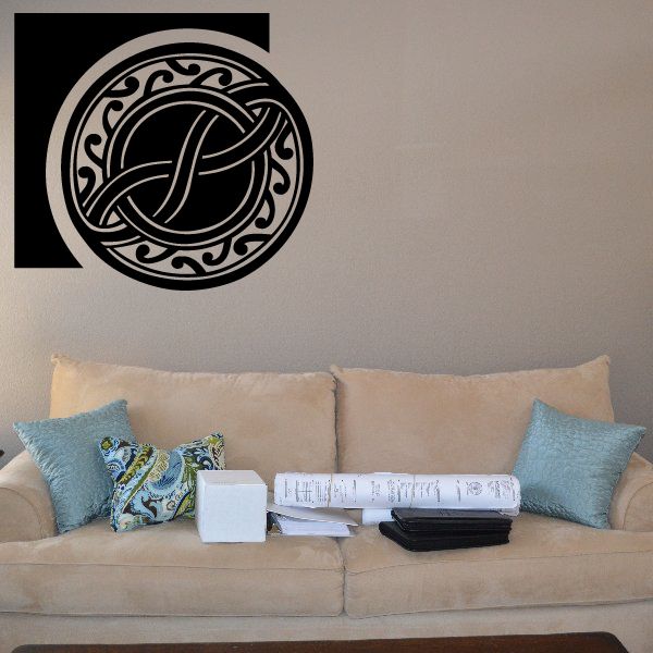 Black and white circular Celtic knot loop decal with interlaced pattern