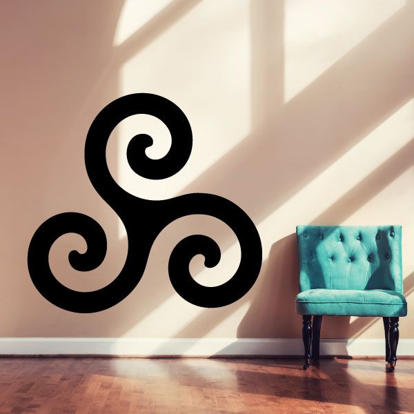 Triple spiral triskelion decal with black swirl curls