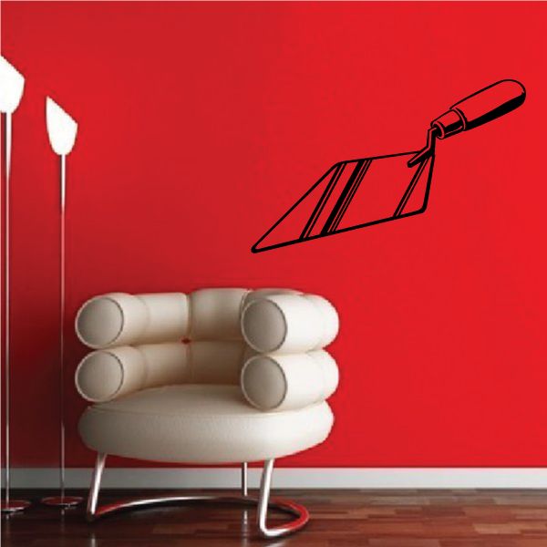 Cement trowel wall decal with black line-art trowel