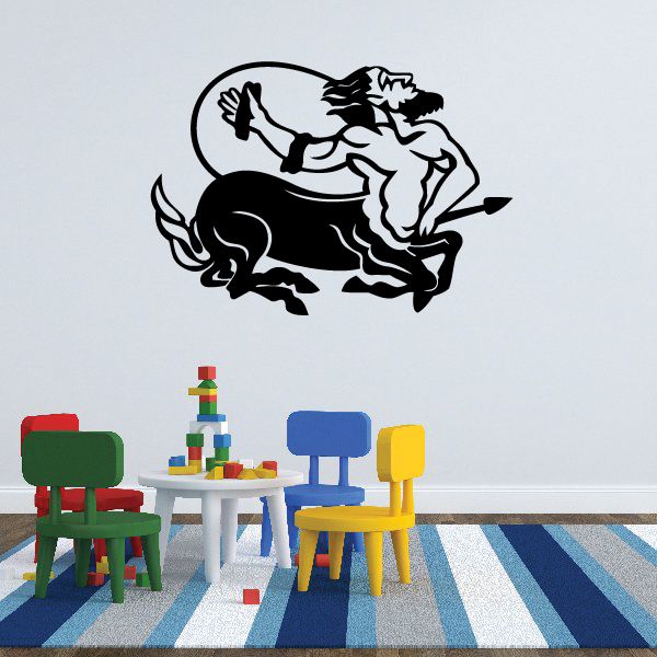 Centaur decal sticker with white and black centaur silhouette in circle