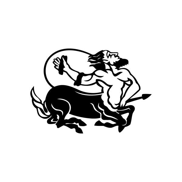 Centaur zodiac vinyl decal sticker, black and white silhouette on a vinyl shape