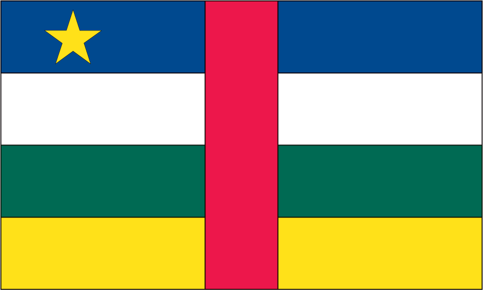 Central African Republic flag sticker with blue, yellow star, red center stripe, and colored bands