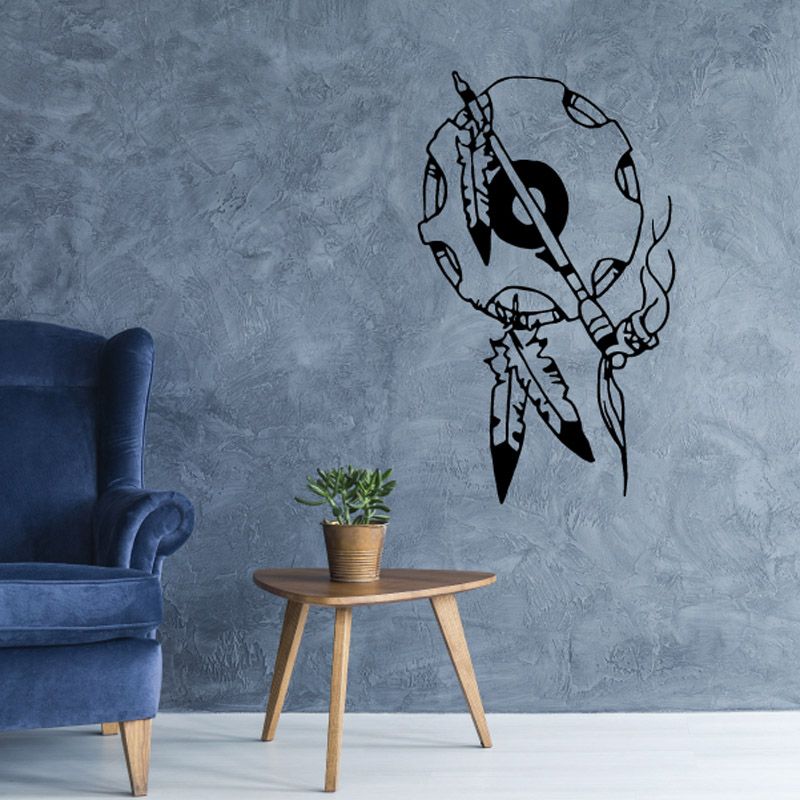 Ceremonial hoop wall decal with peace pipe graphic in black line art