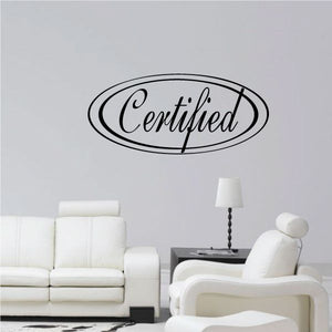 Certified oval vinyl wall decal lettering in black